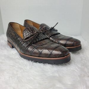 Adorsi The Monti Shoes Last Mens Size 11 Dark Brown Croco Laced Kiltie Loafer